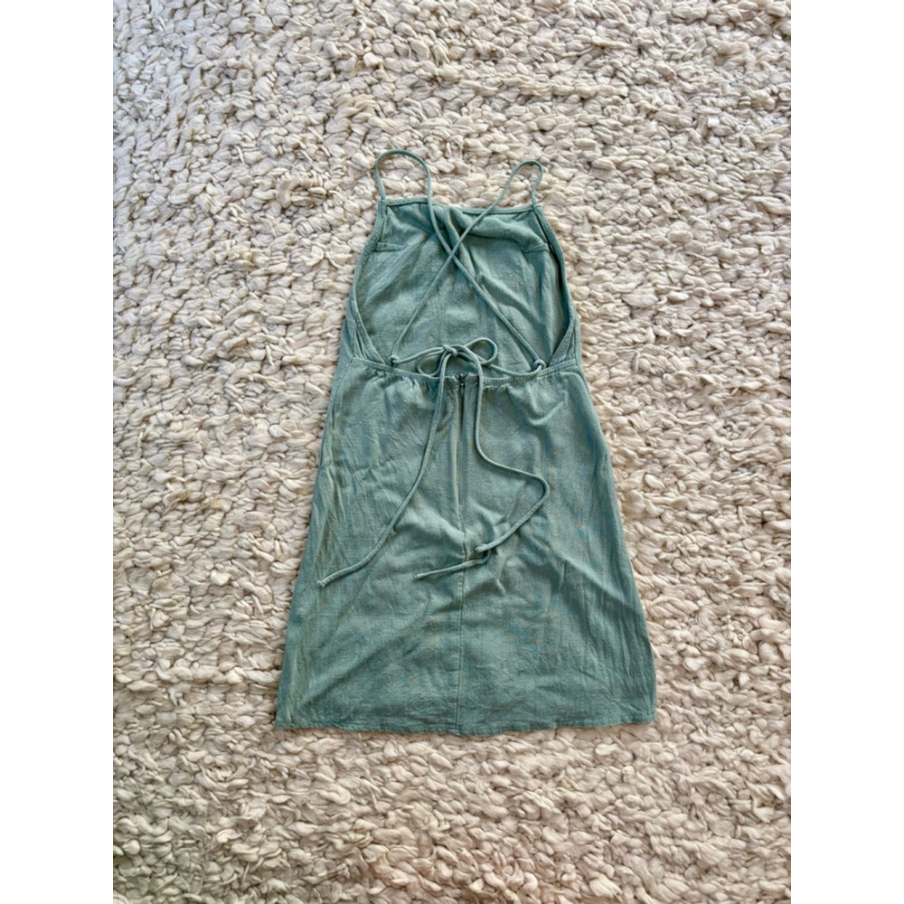 Women's Princess Polly Sage Green Mini Dress US 0 Backless Linen Blend - Picture 2 of 11
